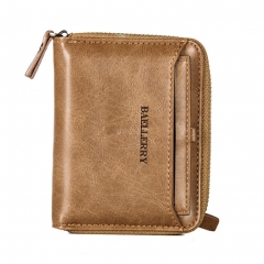 Men Retro Zipper PU Solid Color Short Purse  Brown