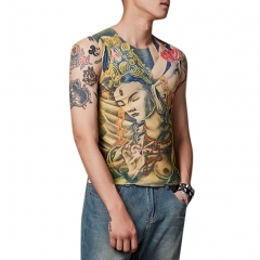 Men Fashion Creative Tattoo Pattern Slim Tops Leisure Breathable Vest one size