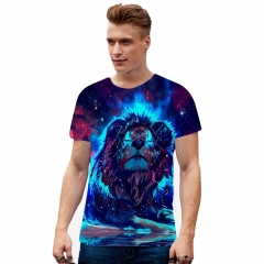 Fashion Summer 3D Animal Lion Printing Short Sleeve T-shirt for Men Women  white