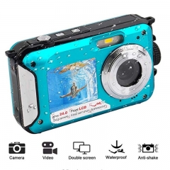 2.7inch TFT Digital Camera Waterproof 24MP MAX 1080P Double Screen 16x Digital Zoom Camcorder HD268 Underwater Camera  blue