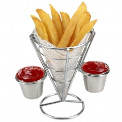Cone Snacks Display Stand Fries Baskets Frying Rack with Cup Double cup