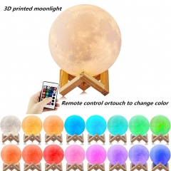 LED 16 Colors 3D Printing Warm Moon Lamp with Remote Control Touch Control Light for Decaration