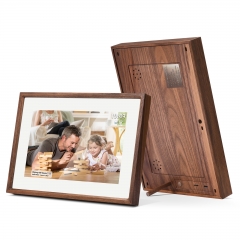 Digital Photo Frame 10.1 Real Wood Smart WiFi Picture Internet Wifi Battery Bluetooth Memory Remote with App IOS Android compatible