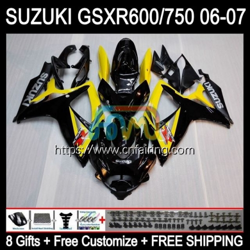 Injection Mold For SUZUKI GSXR600 GSXR750 GSXR 600 750 CC 600CC 750CC 2006 2007 K6 GSXR-750 GSXR-600 GSX-R750 06 Black yellow 07 OEM Fairing 36HM.78