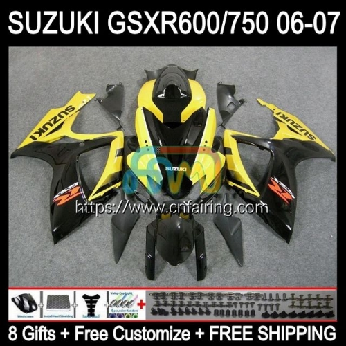 Injection Mold For SUZUKI GSXR600 GSXR750 GSXR 600 750 CC 600CC 750CC 2006 Black yellow 2007 K6 GSXR-750 GSXR-600 GSX-R750 06 07 OEM Fairing 36HM.98