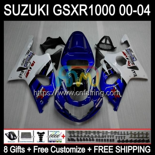 Injection Mold Body For SUZUKI GSXR 1000 CC GSX-R1000 GSXR1000 1000CC White blue K2 GSXR-1000 00 01 02 GSX R1000 2000 2001 2002 OEM Fairing 37HM.69