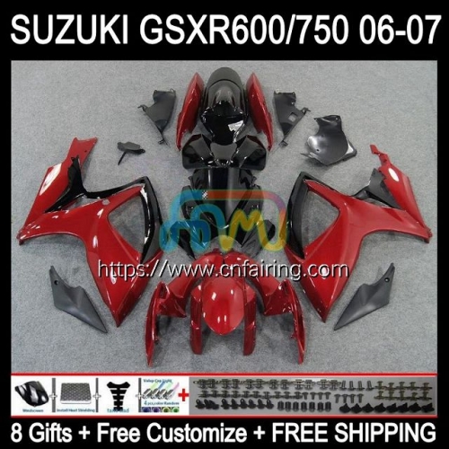 Injection Mold OEM For SUZUKI GSXR 600 750 CC 600CC 750CC GSX-R600 Metallic Red K6 GSXR600 GSXR-750 06 07 GSXR750 GSXR-600 2006 2007 Fairings 36HM.13