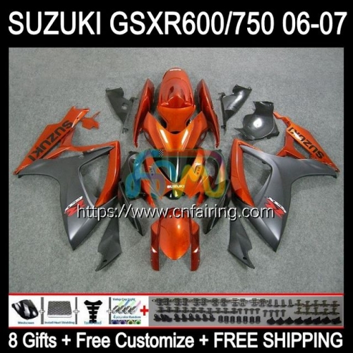 Injection Mold For SUZUKI GSXR600 GSXR750 Gloss Orange GSXR 600 750 CC 600CC 750CC 2006 2007 K6 GSXR-750 GSXR-600 GSX-R750 06 07 OEM Fairing 36HM.104