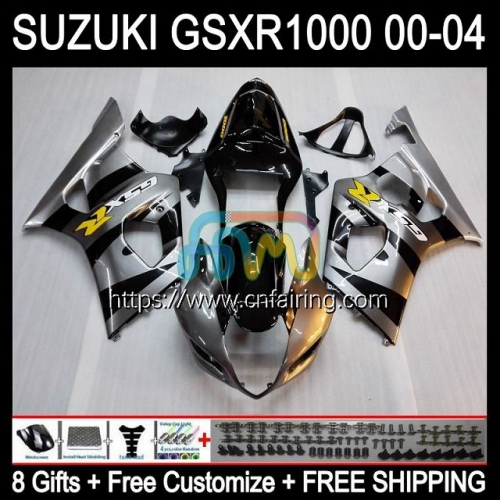 Injection Mold Body For SUZUKI GSXR 1000 CC GSX-R1000 GSXR1000 1000CC K2 GSXR-1000 00 01 02 GSX R1000 2000 2001 2002 OEM Fairing Silver Black 37HM.70