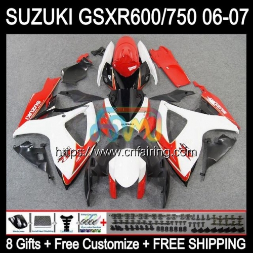 Injection Mold OEM For SUZUKI GSXR 600 White red blk 750 CC 600CC 750CC GSX-R600 K6 GSXR600 GSXR-750 06 07 GSXR750 GSXR-600 2006 2007 Fairings 36HM.6