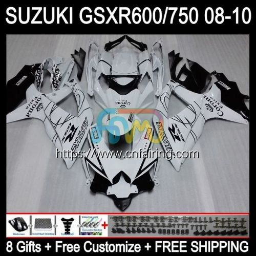 Injection Mold For SUZUKI GSXR-600 750CC K8 GSXR600 GSXR-750 2008 2009 2010 GSXR750 GSX-R600 K8 White black GSXR 600 750 CC 08 09 10 Fairing 39HM.71