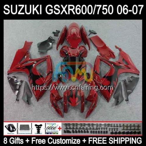 Injection Mold OEM For SUZUKI GSXR 600 750 CC 600CC 750CC GSX-R600 Black flames K6 GSXR600 GSXR-750 06 07 GSXR750 GSXR-600 2006 2007 Fairings 36HM.41