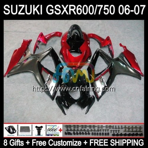 Injection Mold OEM For SUZUKI GSXR 600 750 CC 600CC 750CC GSX-R600 K6 GSXR600 GSXR-750 06 07 GSXR750 Grey Red hot GSXR-600 2006 2007 Fairings 36HM.57