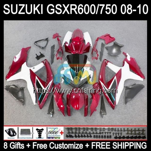 Injection Mold For SUZUKI GSXR-600 GSX-R600 K8 GSXR600 GSXR-750 GSXR 600 750 White red CC GSXR750 08 09 10 600CC 2008 2009 2010 OEM Fairing 39HM.33