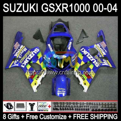 Injection Mold OEM For SUZUKI 1000CC K2 GSX-R1000 GSXR1000 2000 2001 2002 Body GSXR-1000 GSX R1000 GSXR 1000 CC 00 01 02 Fairing Movistar Blue 37HM.88