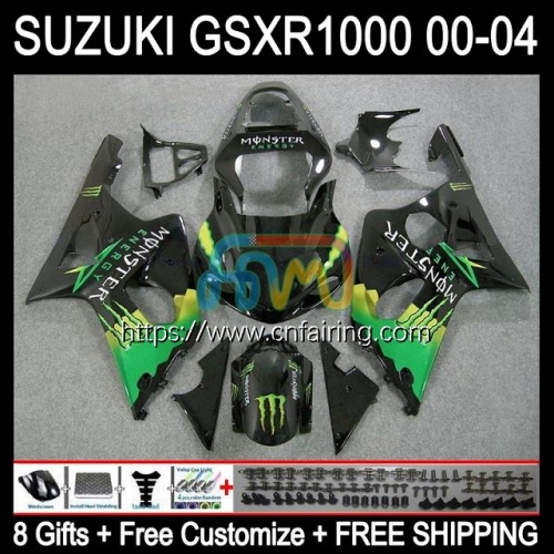 Injection Mold Body For SUZUKI Green black GSXR 1000 CC GSX-R1000 GSXR1000 1000CC K2 GSXR-1000 00 01 02 GSX R1000 2000 2001 2002 OEM Fairing 37HM.54