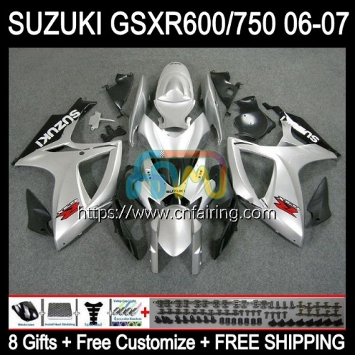 Injection Mold For SUZUKI GSXR600 GSXR750 GSXR 600 750 CC 600CC 750CC 2006 2007 K6 GSXR-750 GSXR-600 GSX-R750 06 07 OEM Gloss Silver Fairing 36HM.107