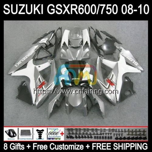 Injection Mold For SUZUKI GSXR-600 Grey White GSX-R600 K8 GSXR600 GSXR-750 GSXR 600 750 CC GSXR750 08 09 10 600CC 2008 2009 2010 OEM Fairing 39HM.1