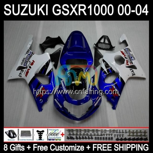 Injection Mold Body For SUZUKI GSXR White blue 1000 CC GSX-R1000 GSXR1000 1000CC K3 Cowling GSXR-1000 03 04 GSX R1000 2003 2004 OEM Fairing 38HM.69