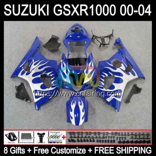 Injection Mold Body For SUZUKI GSXR 1000 White flames CC GSX-R1000 GSXR1000 1000CC K3 Cowling GSXR-1000 03 04 GSX R1000 2003 2004 OEM Fairing 38HM.5