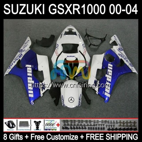 OEM Injection Mold For SUZUKI GSX-R1000 GSX R1000 GSXR1000 2003 2004 1000CC White blue Body K3 Cowling GSXR-1000 GSXR 1000 CC 03 04 Fairing 38HM.97