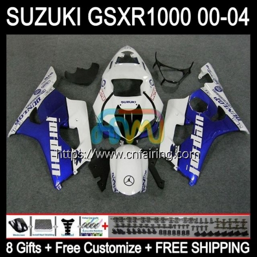 Injection Mold OEM For SUZUKI 1000CC K2 GSX-R1000 GSXR1000 2000 2001 2002 Body GSXR-1000 GSX R1000 GSXR 1000 White blue CC 00 01 02 Fairing 37HM.97