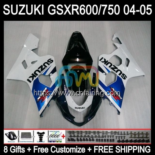 Injection Mold For SUZUKI GSX-R750 K4 GSXR600 GSXR-750 GSXR 600 750 White blue CC 600CC 750CC 04 05 GSXR-600 GSXR750 2004 2005 OEM Fairings 35HM.44