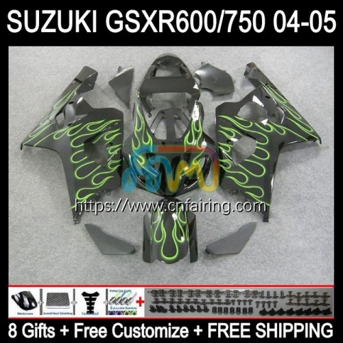 Injection Mold For SUZUKI GSX-R750 K4 GSXR600 GSXR-750 GSXR 600 750 CC 600CC 750CC Green Flames 04 05 GSXR-600 GSXR750 2004 2005 OEM Fairings 35HM.19