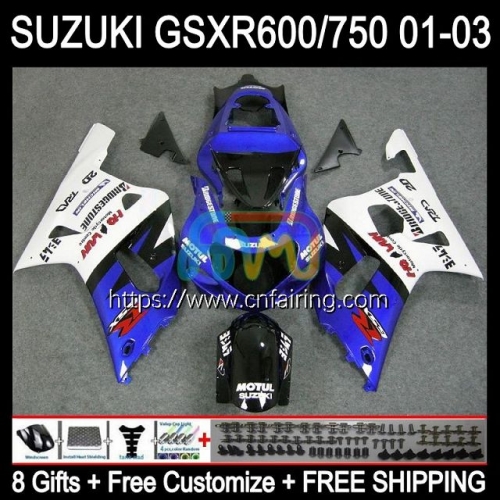 Injection Mold Body For SUZUKI GSX-R750 White blue blk K1 GSXR600 GSXR-750 GSXR 600 750 CC 01 02 03 GSXR-600 GSXR750 2001 2002 2003 OEM Fairing 32HM.4