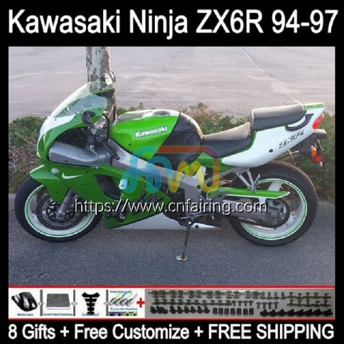 Body Kit For KAWASAKI NINJA ZX 636 600CC 600 CC ZX-636 ZX636 ZX-6R ZX 6R 6 R ZX6R 94 95 96 97 ZX600 1994 1995 1996 1997 Fairings White Green 29HM.14