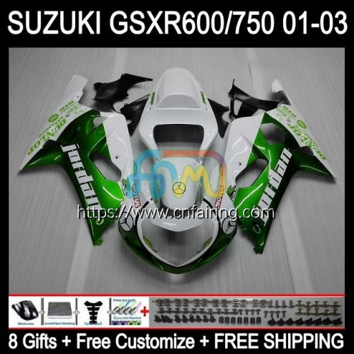 Injection Mold Body For SUZUKI GSX-R750 K1 GSXR600 GSXR-750 GSXR 600 750 CC 01 02 03 GSXR-600 GSXR750 2001 2002 2003 OEM White green Fairing 32HM.82