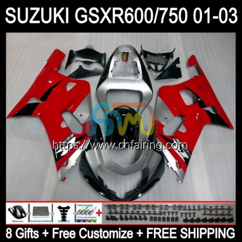 Injection Mold Body For SUZUKI GSX-R750 K1 GSXR600 GSXR-750 GSXR 600 750 CC 01 Red Silvery 02 03 GSXR-600 GSXR750 2001 2002 2003 OEM Fairing 32HM.67