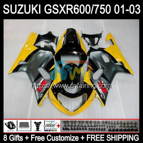 Injection Mold Body For SUZUKI GSX-R750 K1 GSXR600 GSXR-750 GSXR 600 750 CC 01 02 03 GSXR-600 GSXR750 Black yellow 2001 2002 2003 OEM Fairing 32HM.66