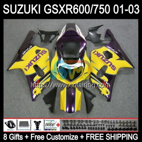 Injection Mold Body For SUZUKI GSX-R750 K1 GSXR600 GSXR-750 GSXR 600 750 CC Purple Yellow 01 02 03 GSXR-600 GSXR750 2001 2002 2003 OEM Fairing 32HM.16