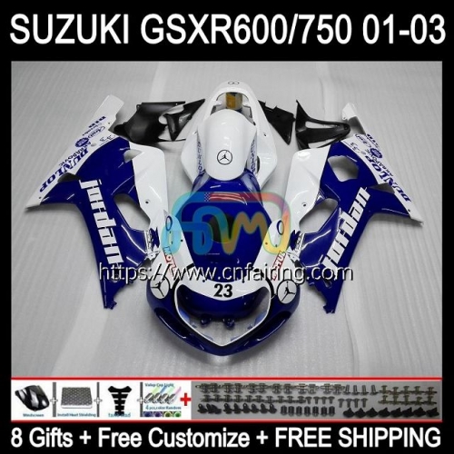 OEM Injection Mold For SUZUKI GSXR600 GSX-R750 K1 GSXR-750 2001 White blue 2002 2003 Body GSXR750 GSXR 600 750 CC GSXR-600 01 02 03 Fairing 32HM.89