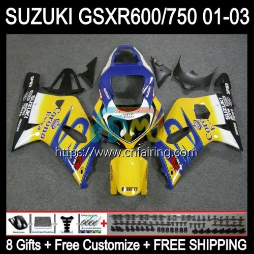 Injection Mold Body For SUZUKI GSX-R750 K1 Blue CORONA GSXR600 GSXR-750 GSXR 600 750 CC 01 02 03 GSXR-600 GSXR750 2001 2002 2003 OEM Fairing 32HM.5