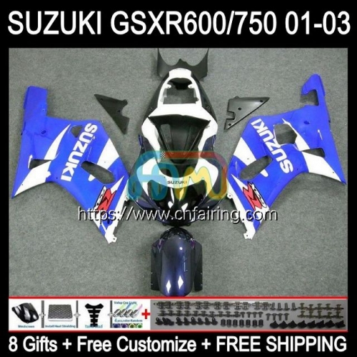 Injection Mold Body For SUZUKI GSX-R750 K1 GSXR600 GSXR-750 GSXR 600 750 CC 01 02 03 GSXR-600 GSXR750 2001 2002 2003 White blue OEM Fairing 32HM.31