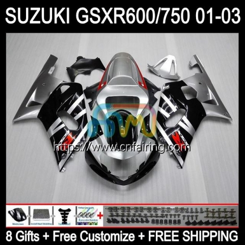 Injection Mold Body For SUZUKI GSX-R750 K1 GSXR600 GSXR-750 Silver black GSXR 600 750 CC 01 02 03 GSXR-600 GSXR750 2001 2002 2003 OEM Fairing 32HM.76