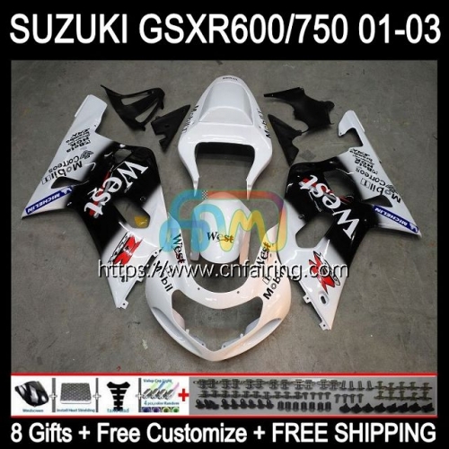 OEM Injection Mold For SUZUKI GSXR600 GSX-R750 K1 GSXR-750 2001 2002 2003 Body GSXR750 GSXR 600 750 White West CC GSXR-600 01 02 03 Fairing 32HM.102