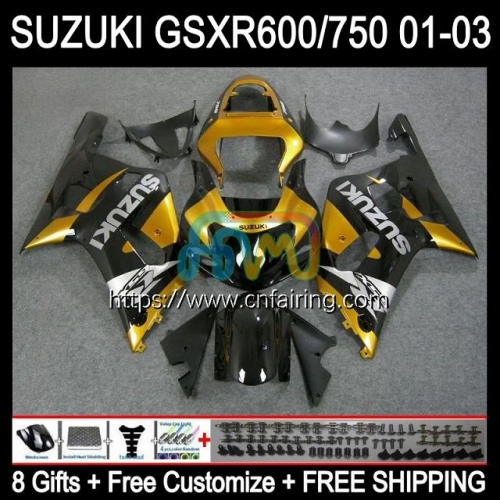 Injection Mold Body For SUZUKI GSX-R750 K1 GSXR600 GSXR-750 GSXR 600 750 CC 01 02 03 GSXR-600 GSXR750 Black Golden 2001 2002 2003 OEM Fairing 32HM.25