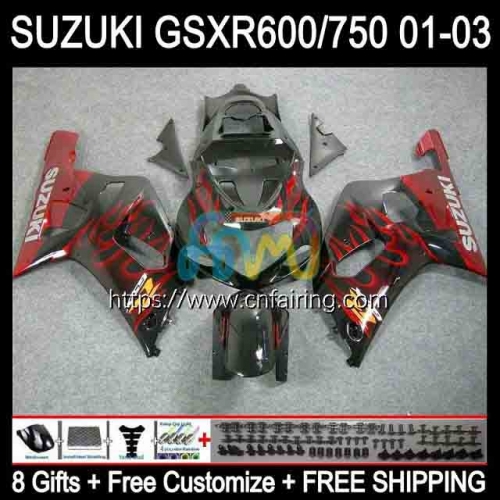 Injection Mold Body For SUZUKI GSX-R750 K1 GSXR600 GSXR-750 GSXR 600 750 CC Red Flames 01 02 03 GSXR-600 GSXR750 2001 2002 2003 OEM Fairing 32HM.20