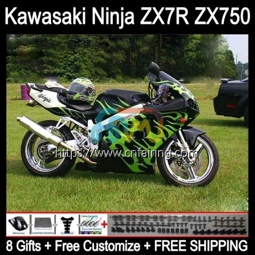 Bodywork Kit For KAWASAKI NINJA ZX7R ZX-7R ZX750 ZX 7R Body ZX 750 7 R 96 97 98 99 00 01 02 03 ZX-750 1996 1997 2003 OEM Fairings Green Flames 3HM.0