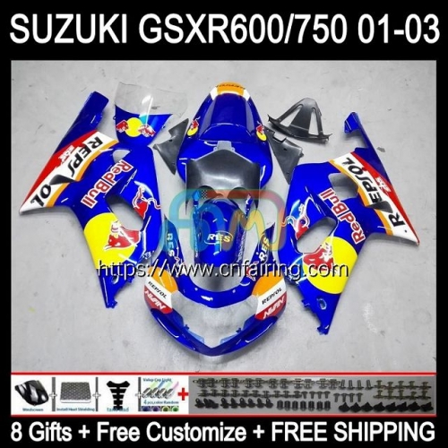 OEM Injection Mold For SUZUKI GSXR600 Blue yellow GSX-R750 K1 GSXR-750 2001 2002 2003 Body GSXR750 GSXR 600 750 CC GSXR-600 01 02 03 Fairing 32HM.87