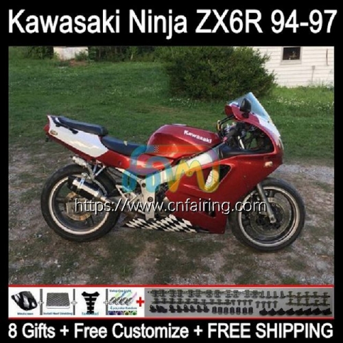 Body Kit For KAWASAKI NINJA ZX 636 600CC 600 CC ZX-636 ZX636 ZX-6R ZX 6R 6 R ZX6R 94 95 96 97 ZX600 1994 1995 Wine red hot 1996 1997 Fairings 29HM.16