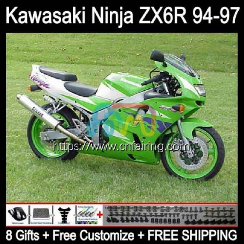 Body For KAWASAKI NINJA ZX600 ZX-636 ZX 6R 6 R 1994 1995 1996 1997 ZX6R ZX636 ZX 636 600CC 600 CC ZX-6R 94 95 White green 96 97 Fairing Kit 29HM.64