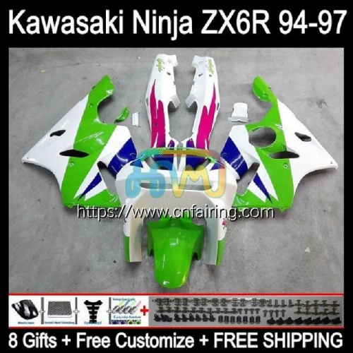 Body For KAWASAKI NINJA ZX600 ZX-636 ZX 6R 6 R 1994 1995 1996 1997 ZX6R ZX636 ZX 636 600CC 600 CC ZX-6R 94 95 96 97 Fairing White green Kit 29HM.39