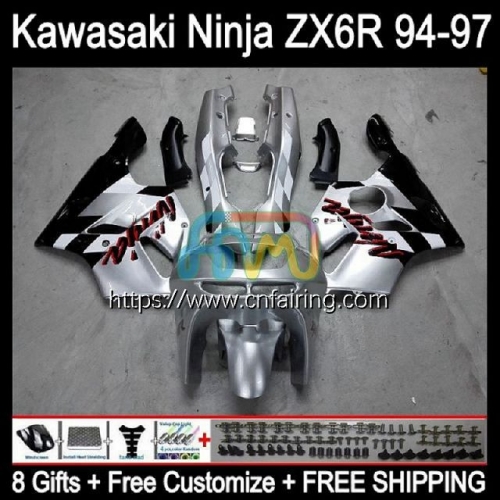 Body For KAWASAKI White Silver NINJA ZX600 ZX-636 ZX 6R 6 R 1994 1995 1996 1997 ZX6R ZX636 ZX 636 600CC 600 CC ZX-6R 94 95 96 97 Fairing Kit 29HM.33