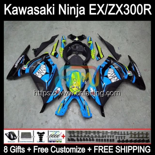 Injection mold Body For KAWASAKI NINJA ZX-3R ZX300R Shark Blue 2013 2014 2015 2016 2017 EX ZX 300R EX-300 ZX3R EX300 13 14 15 16 17 Fairing 4HM.78