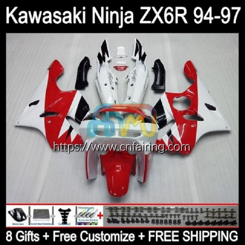 Body For KAWASAKI NINJA ZX600 ZX-636 ZX 6R 6 R 1994 1995 1996 1997 ZX6R White red ZX636 ZX 636 600CC 600 CC ZX-6R 94 95 96 97 Fairing Kit 29HM.53