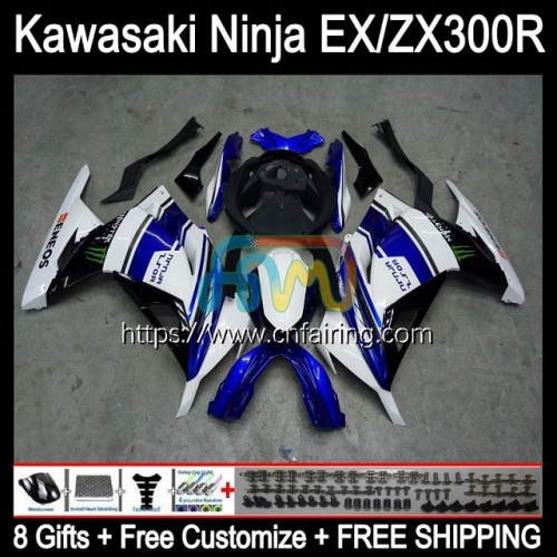 Injection mold Body For KAWASAKI NINJA ZX-3R ZX300R 2013 2014 White blue 2015 2016 2017 EX ZX 300R EX-300 ZX3R EX300 13 14 15 16 17 Fairing 4HM.72